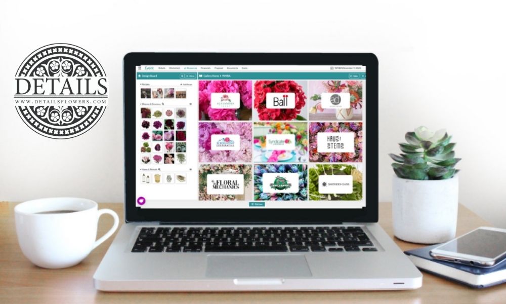 image of laptop with Details Flowers webpage