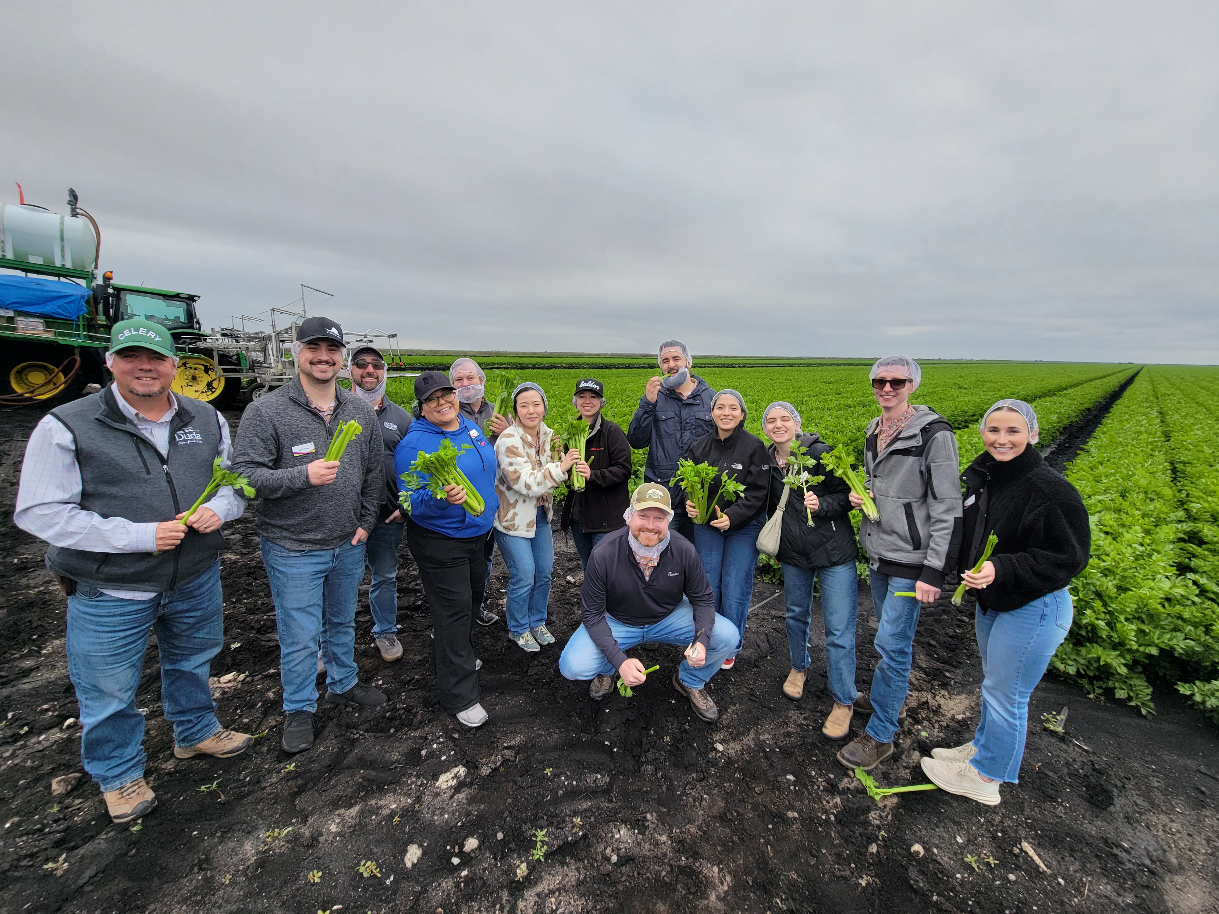 Class enjoying fresh from the field celery at Duda Farms.