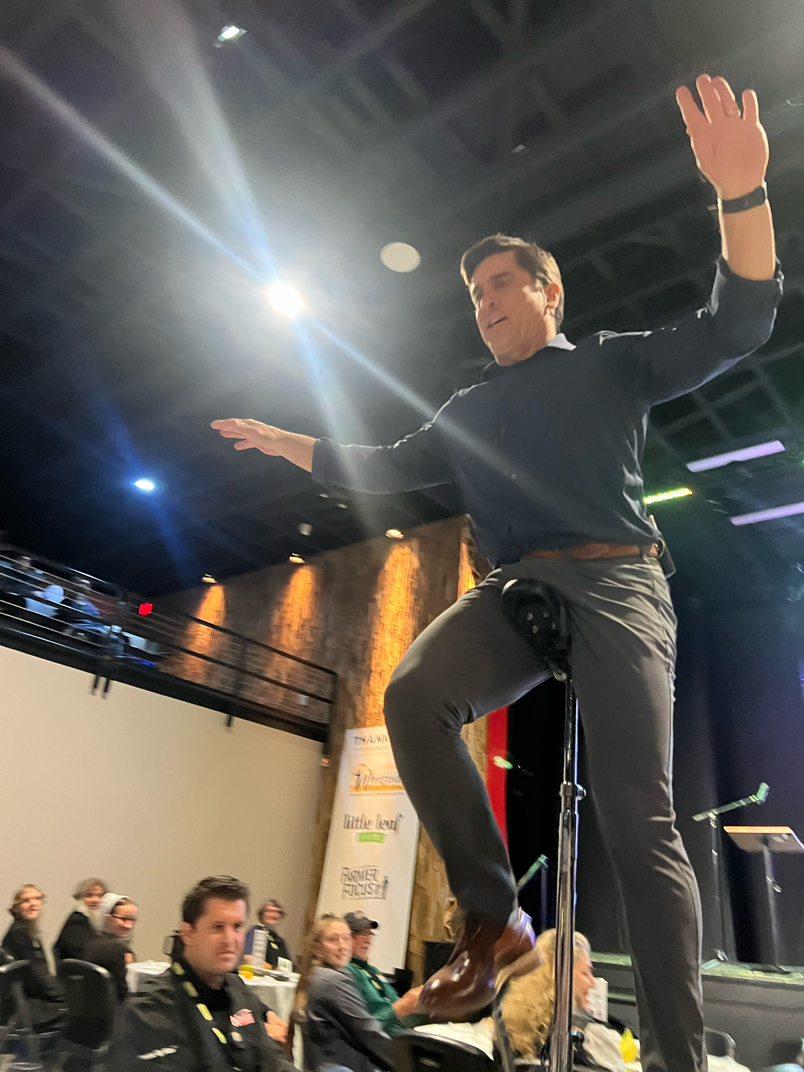 Keynote Speaker Dan Thurmon gave part of his talk while riding a six-foot unicycle to demonstrate the need to make constant adjustments in one’s daily life in order to keep moving forward.